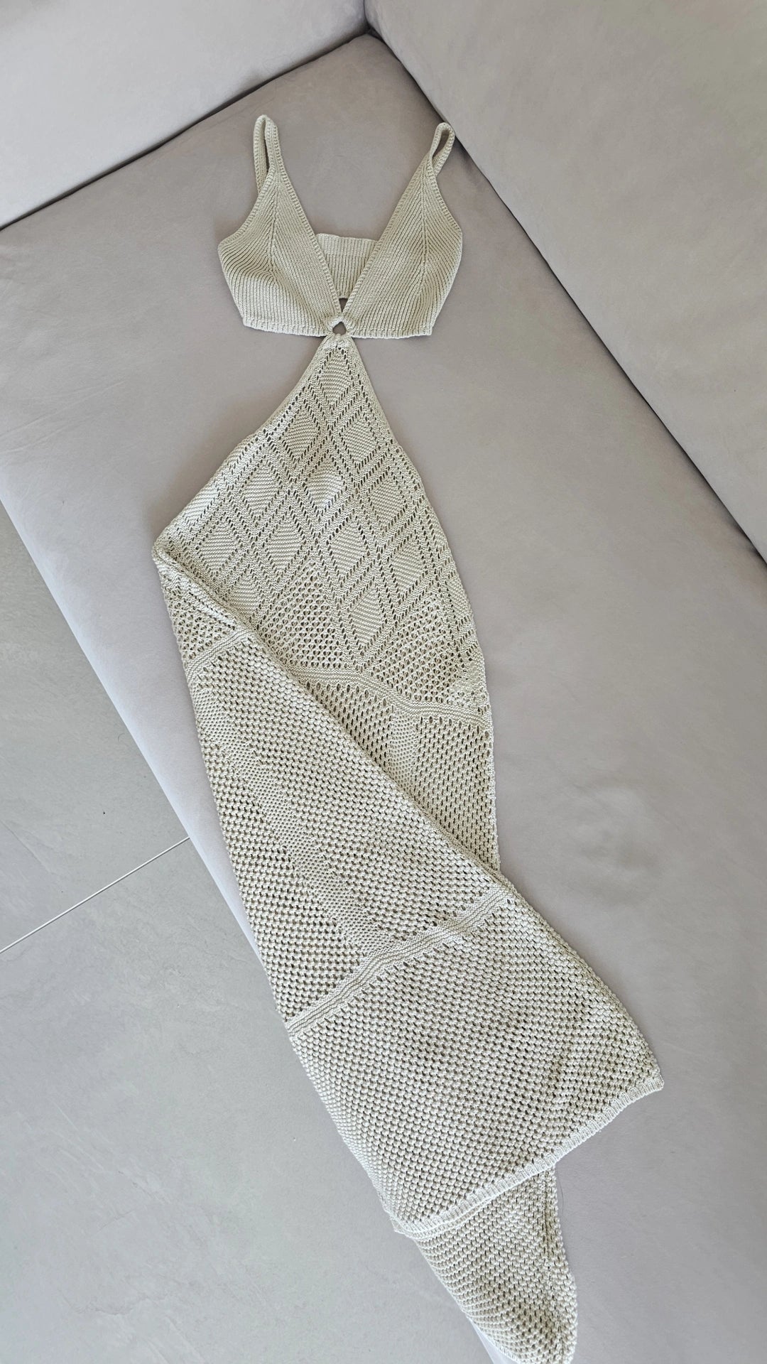 Cream crochet cutout maxi beachwear dress