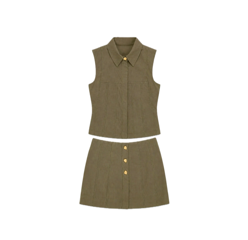 Denim sleeveless vest and mini skirt set