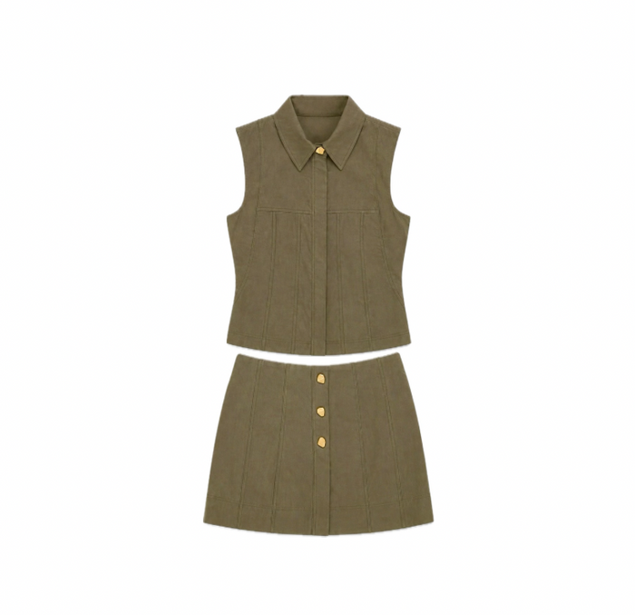 Denim sleeveless vest and mini skirt set