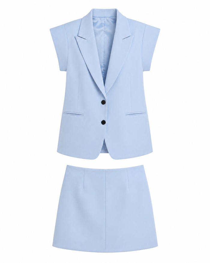 Short-sleeve blazer and mini skirt suiting set