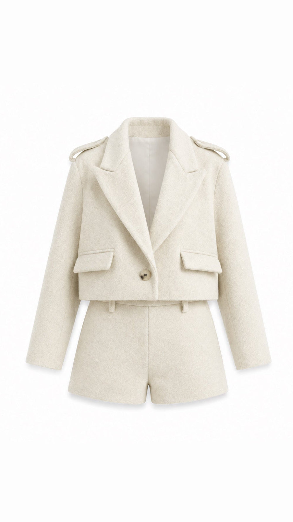 Tailored cropped oversized blazer and shorts wool co-ord set