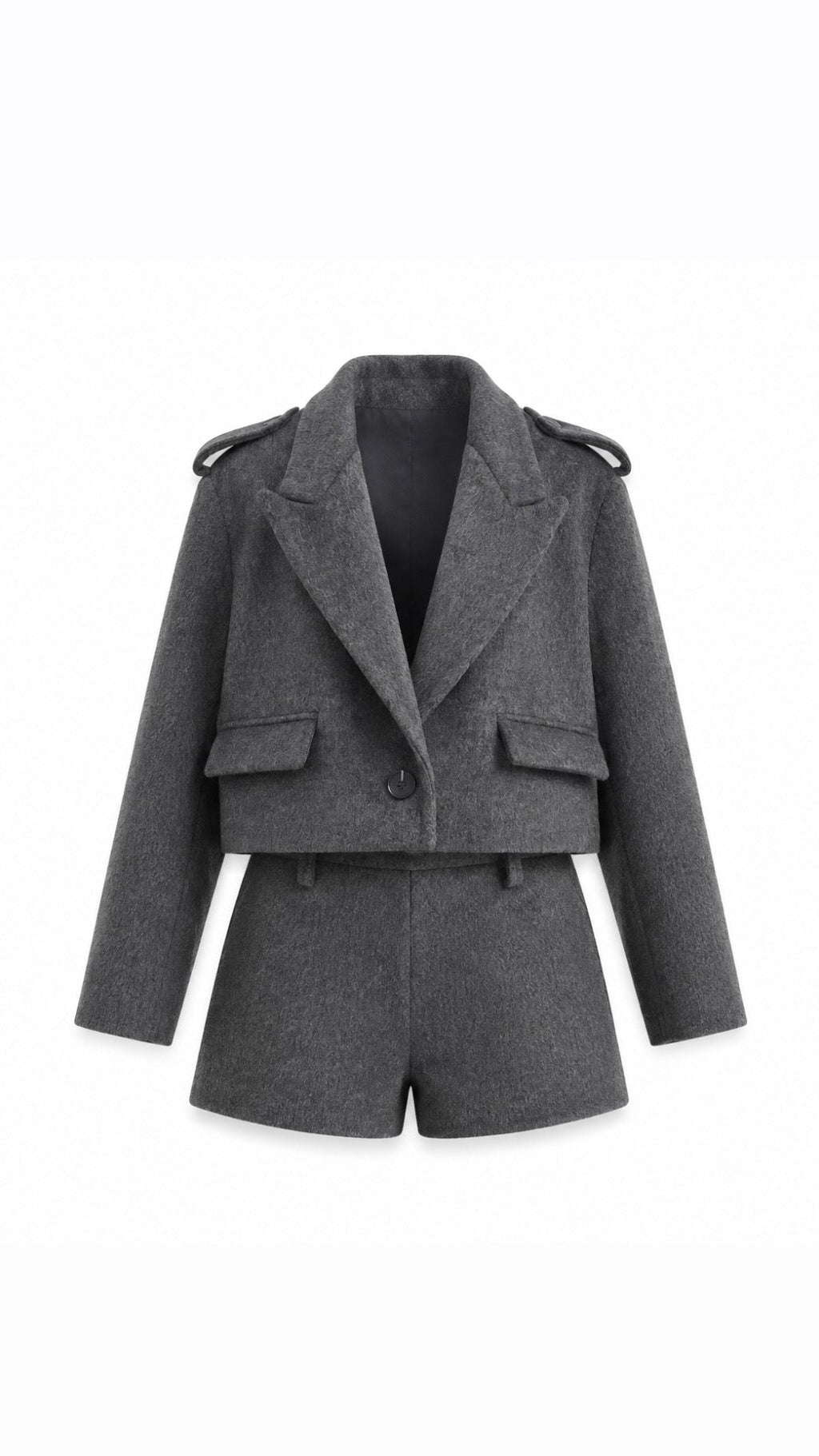 Tailored cropped oversized blazer and shorts wool co-ord set