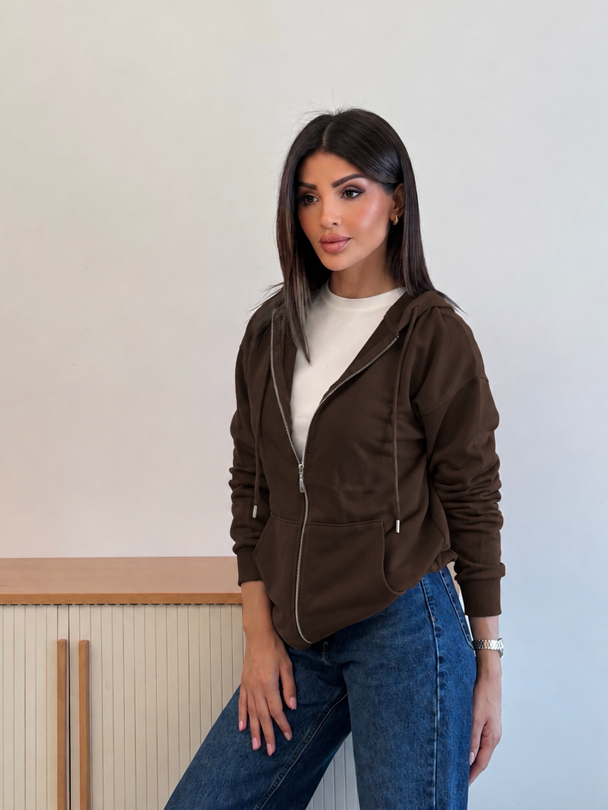 Regular-fit zip-up hooded sweatshirt