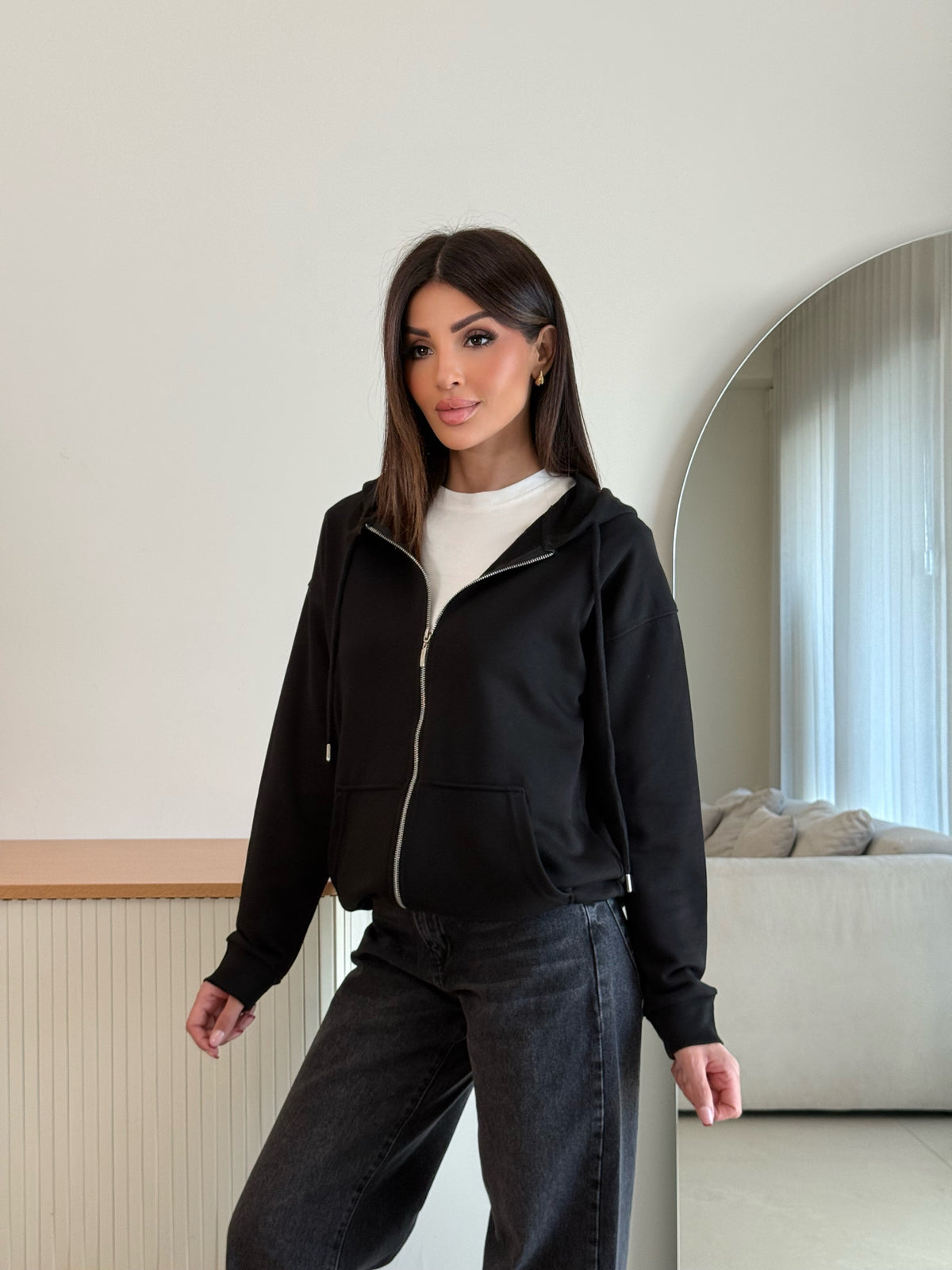 Regular-fit zip-up hooded sweatshirt