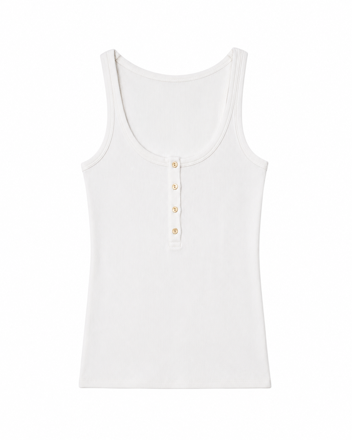 Ribbed cotton henley tank top with gold buttons