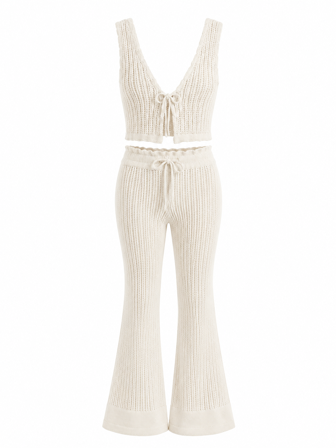 Two-piece cream crochet beachwear set