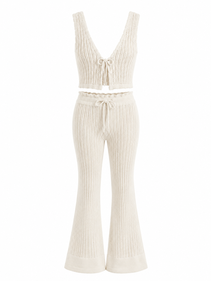 Two-piece cream crochet beachwear set