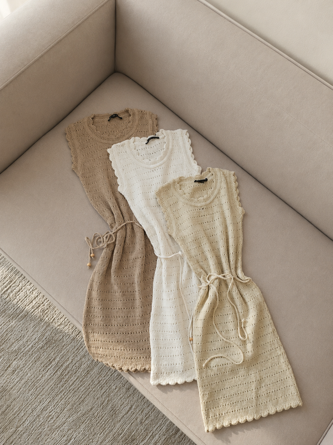 Sleeveless open-knit crochet mini beachwear dress