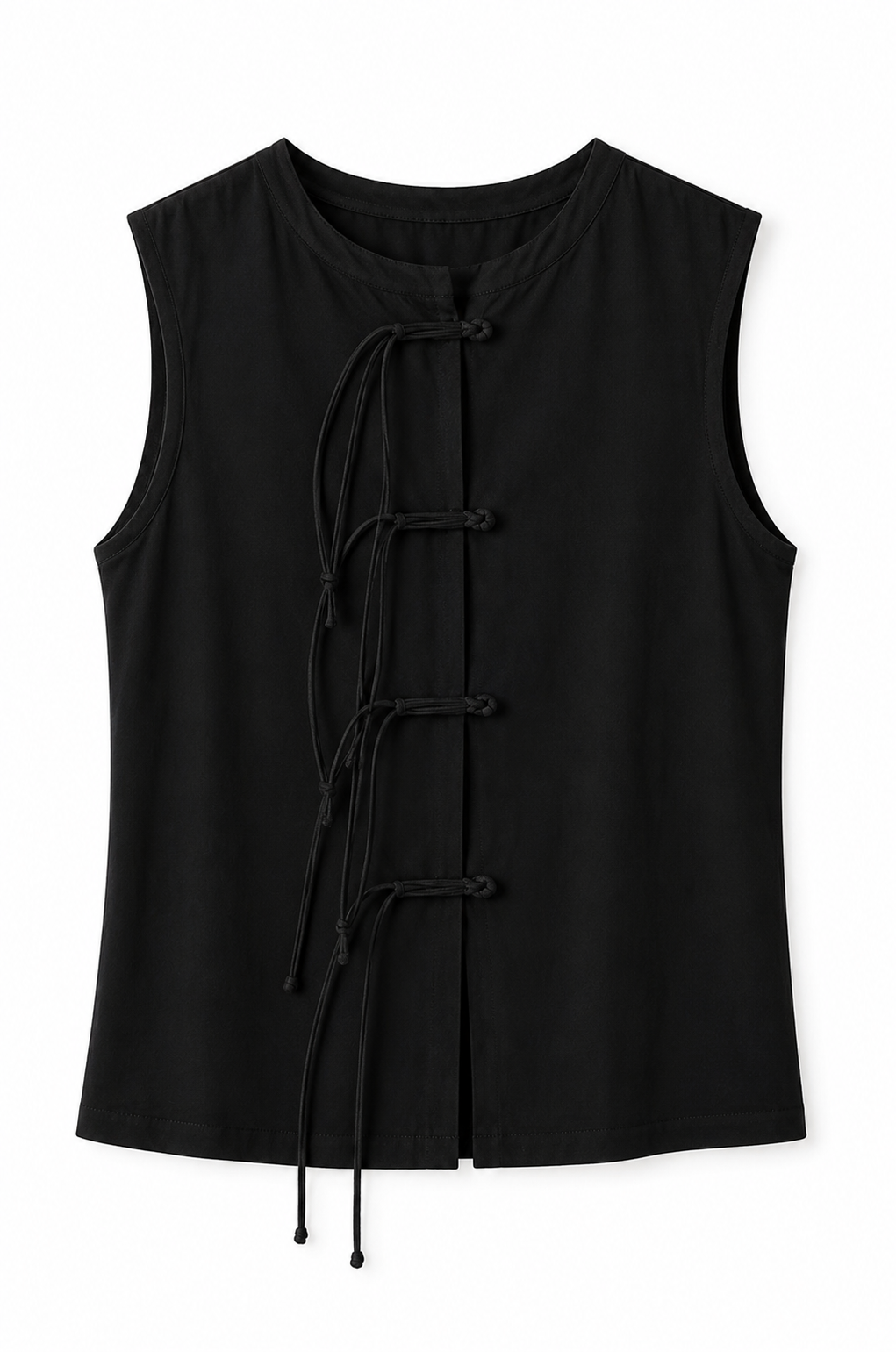 Sleeveless tencel vest top with tie frog closures