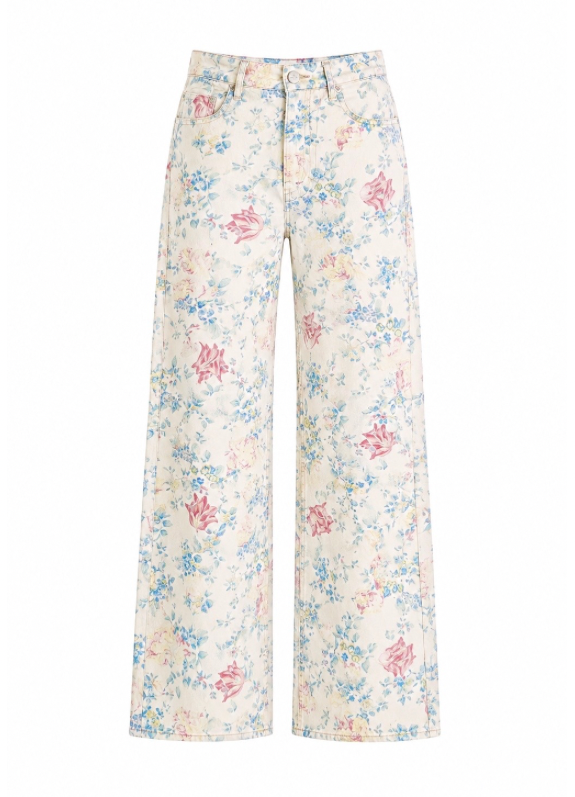 Floral print wide-leg jeans