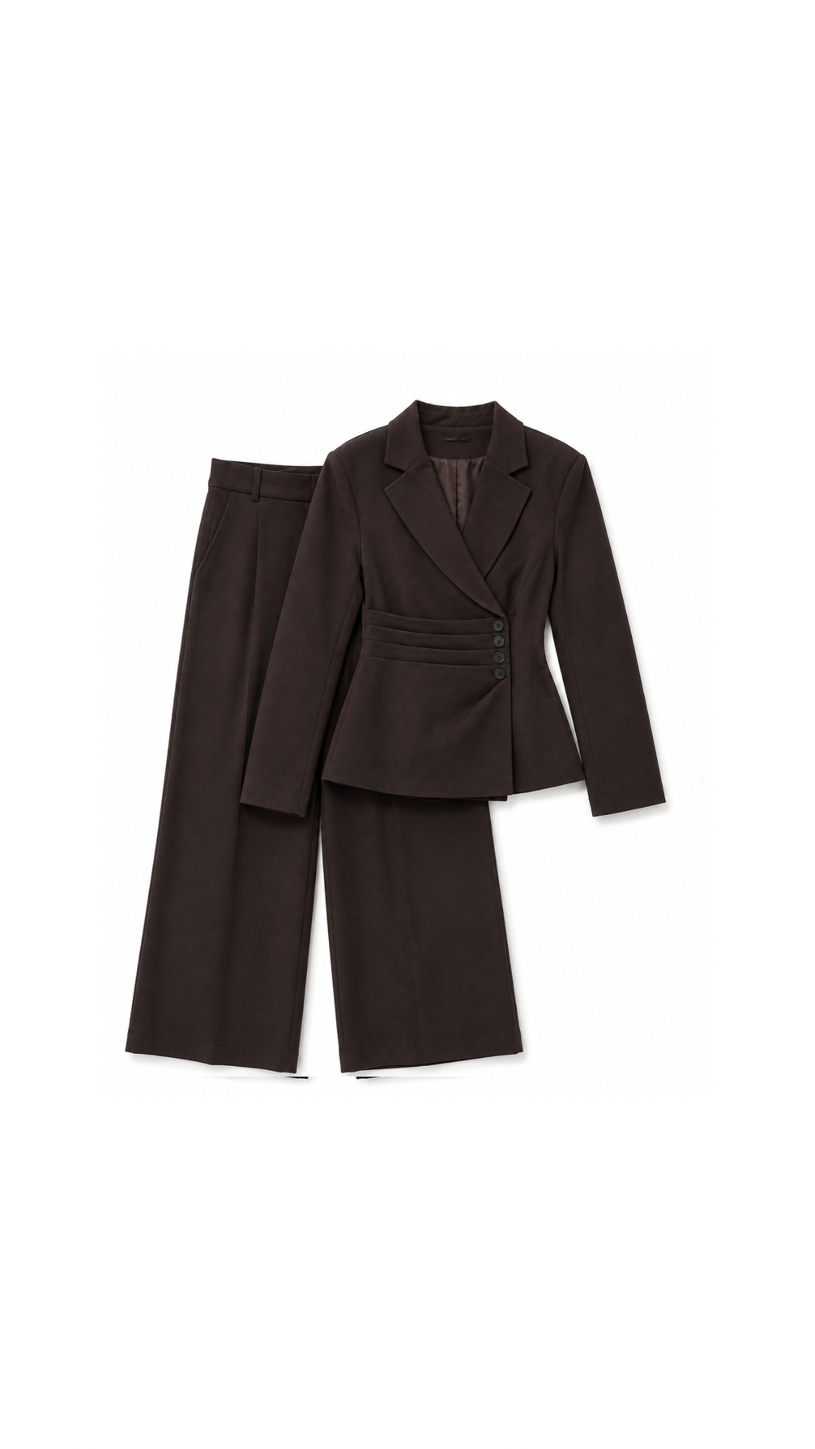 Asymmetric wrap blazer and wide-leg pants suit set