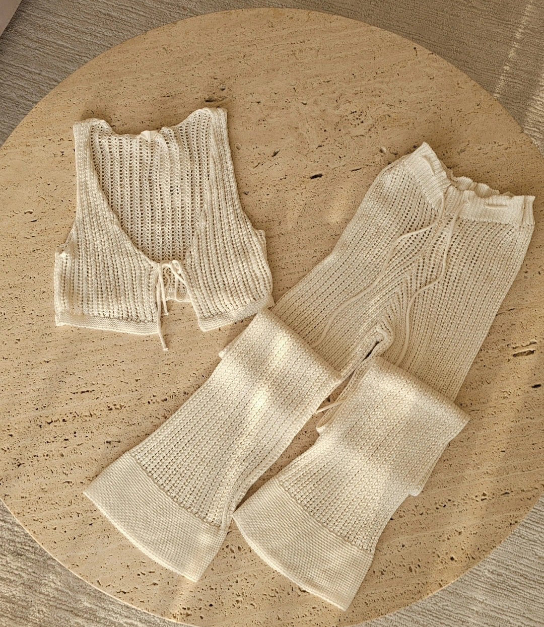 Two-piece cream crochet beachwear set
