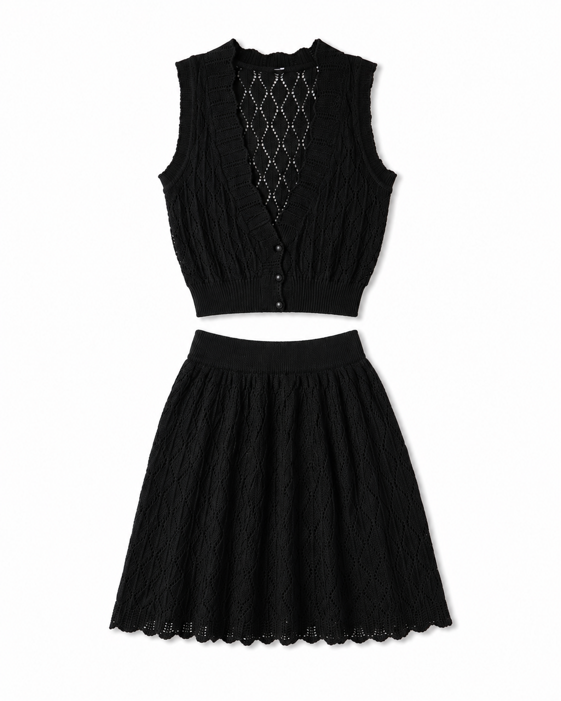 Black knit matching co-ord beachwear set