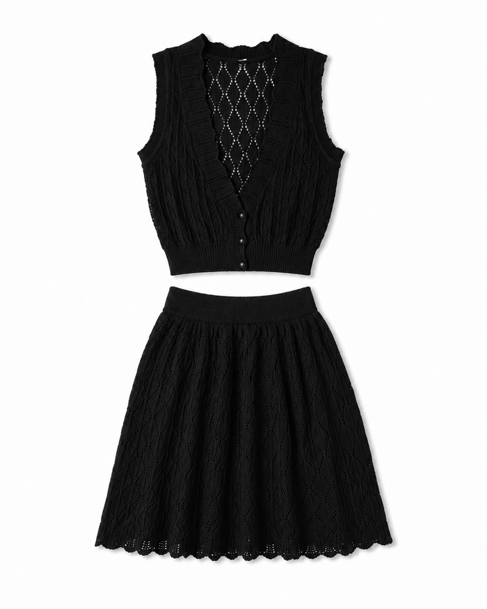 Black knit matching co-ord beachwear set