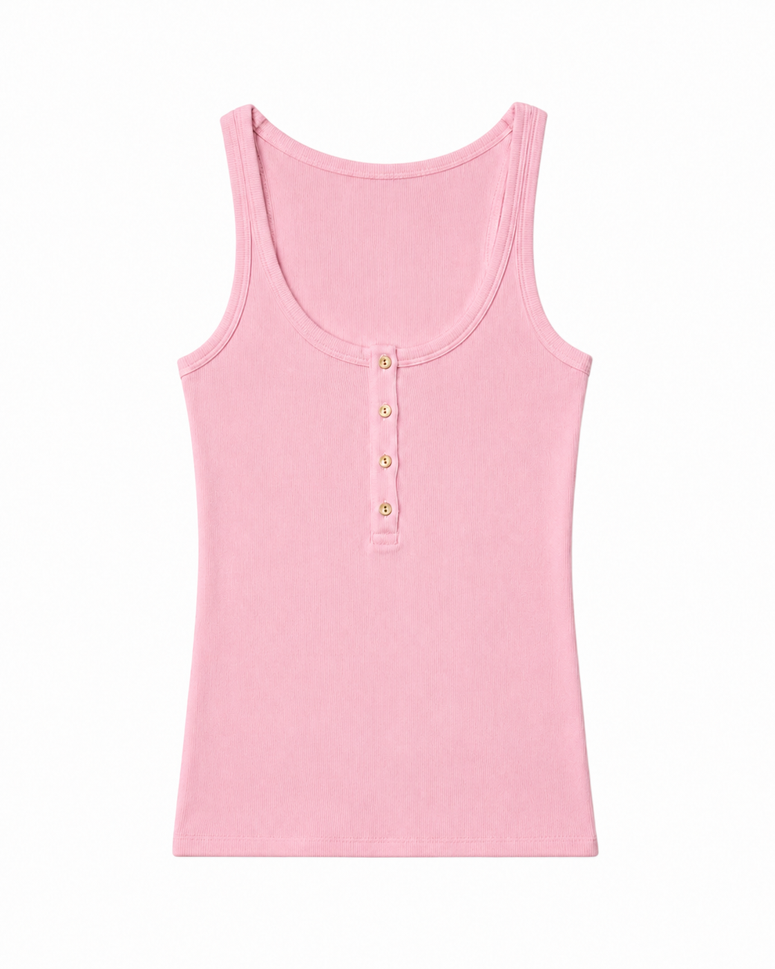 Ribbed cotton henley tank top with gold buttons