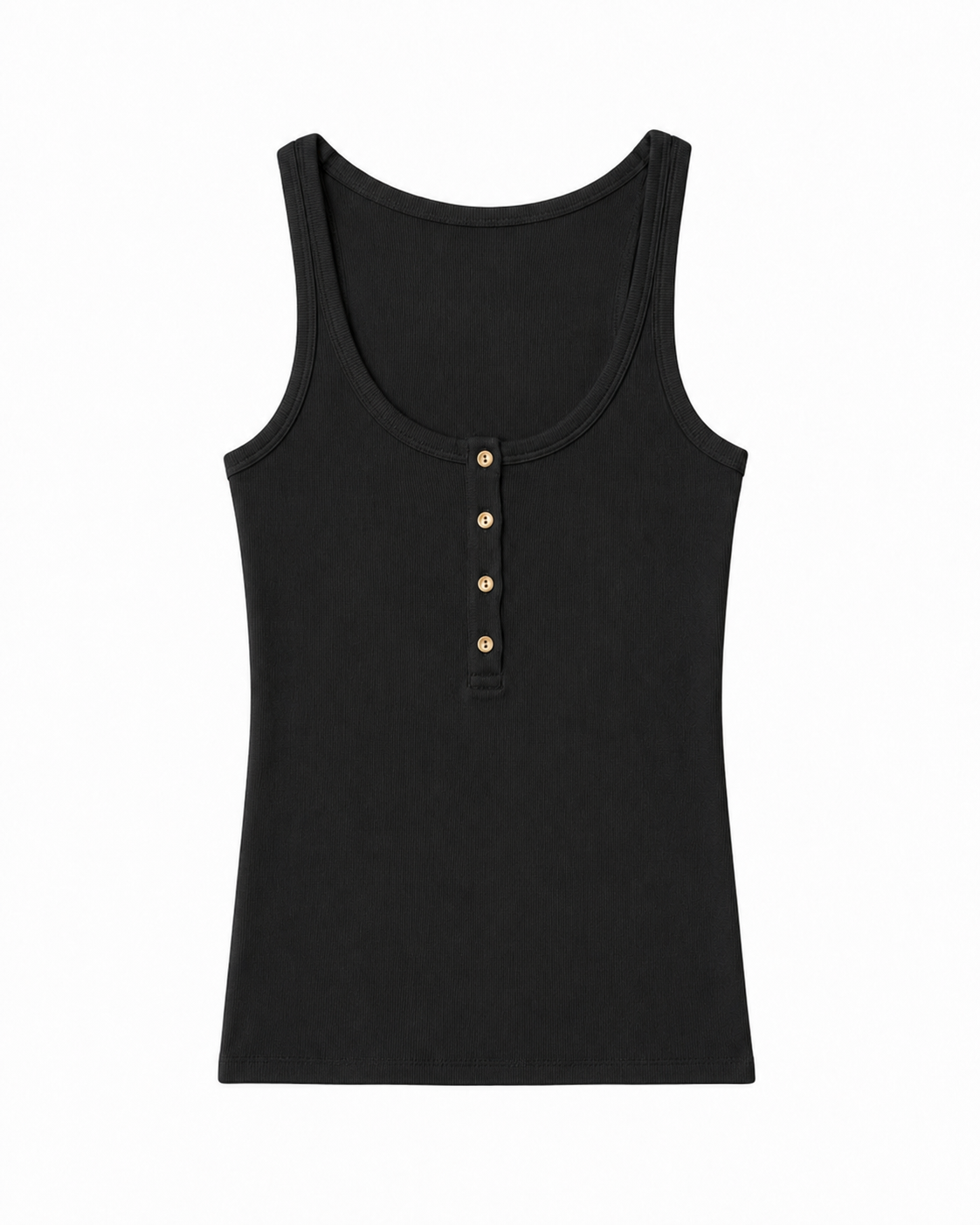 Ribbed cotton henley tank top with gold buttons