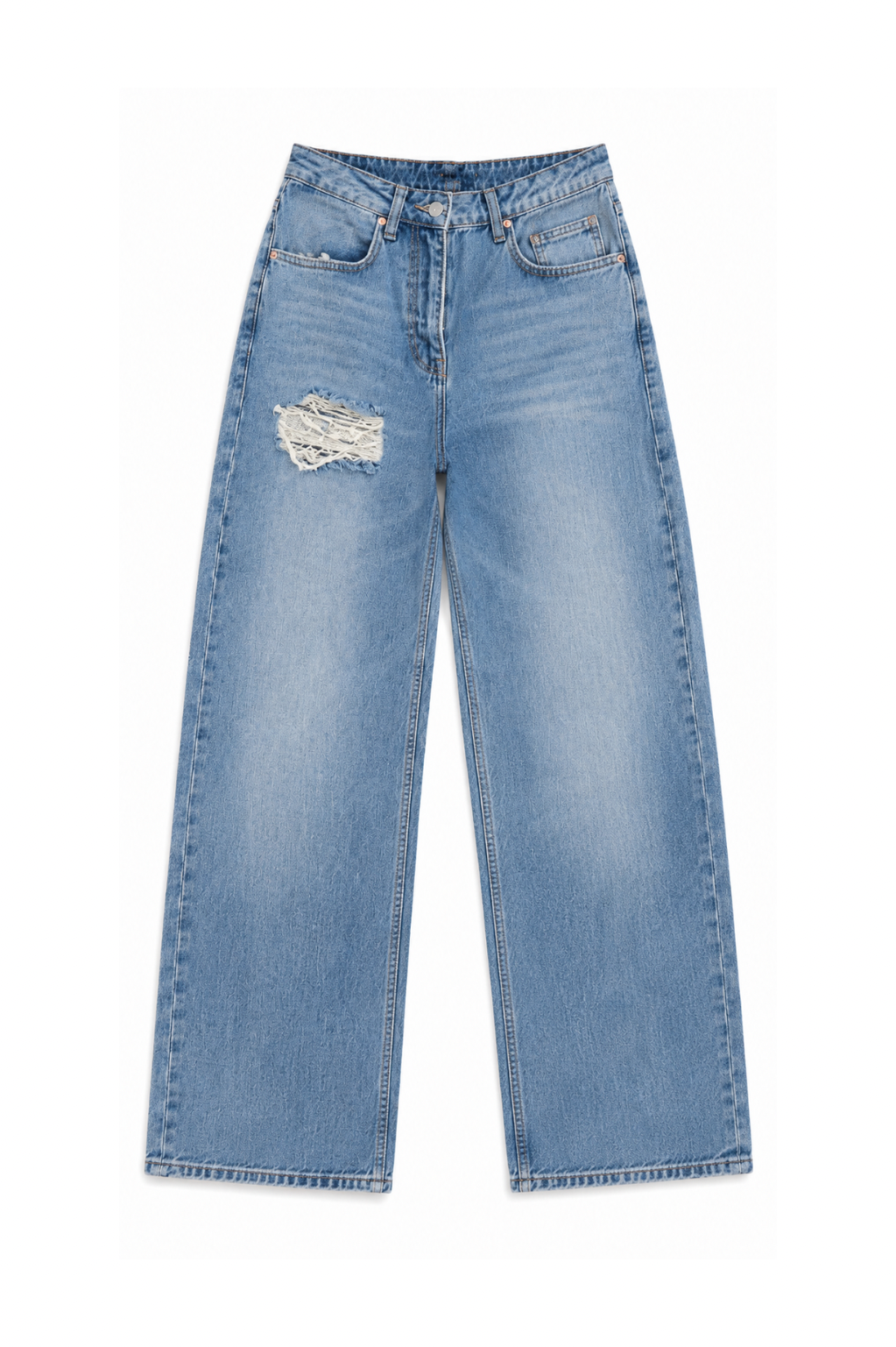 Distressed wide-leg baggy jeans