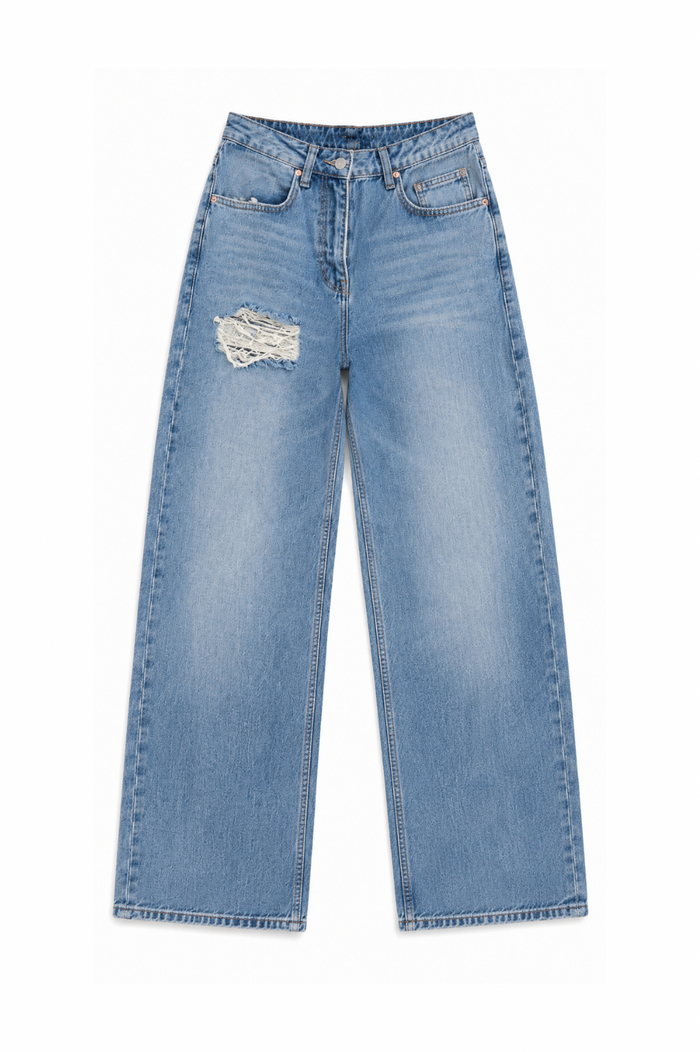 Distressed wide-leg baggy jeans