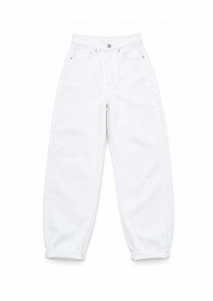 White barrel-leg jeans