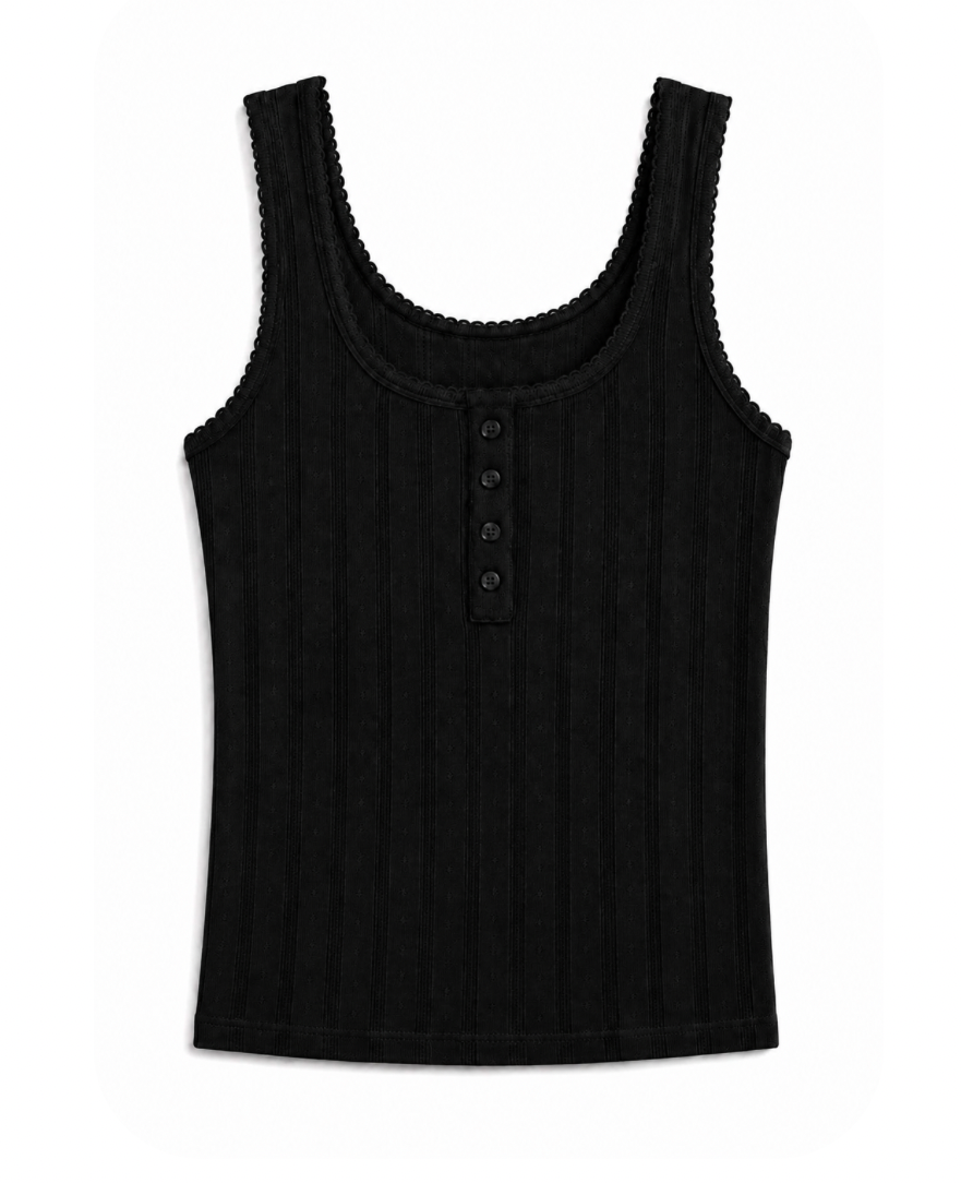 Pointelle henley cotton tank top