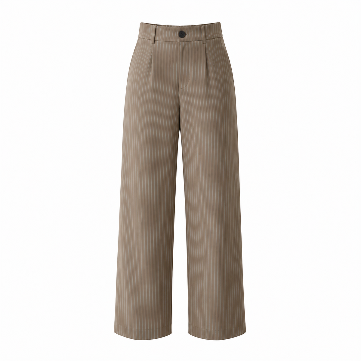 Khaki mid waist pinstripe wide-leg trousers