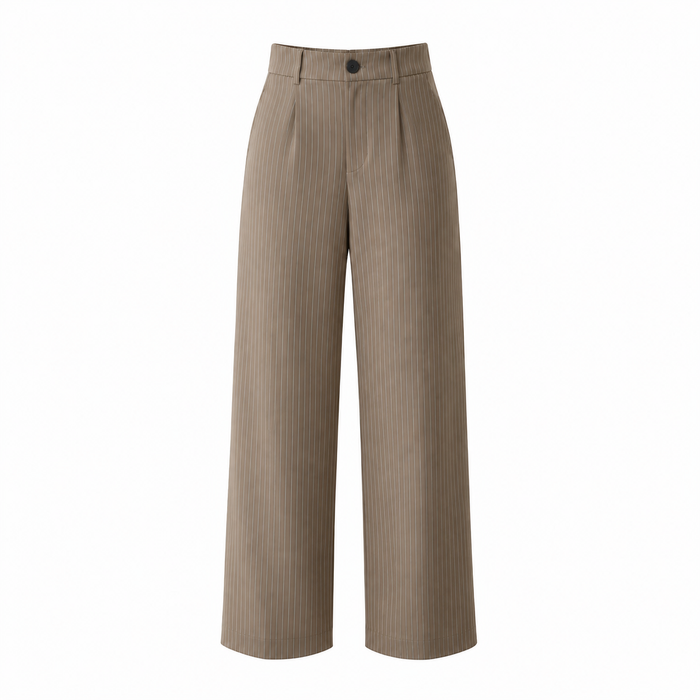 Khaki mid waist pinstripe wide-leg trousers
