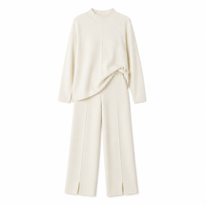 Off-white soft knit two-piece loungewear set