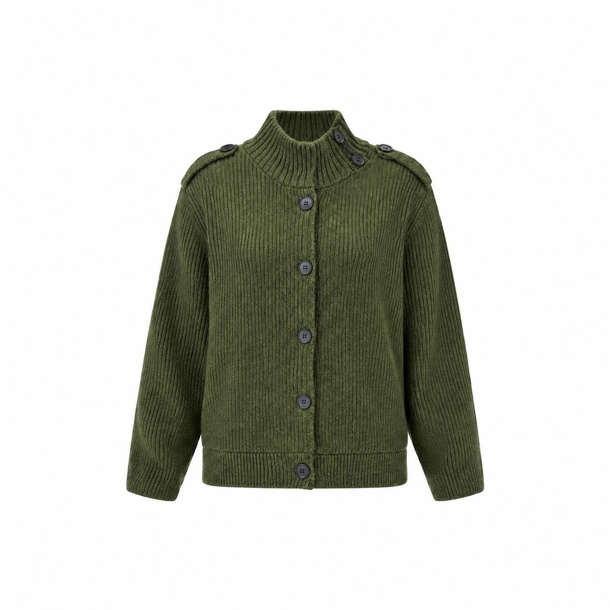 Ribbed funnel-neck cardigan with button details