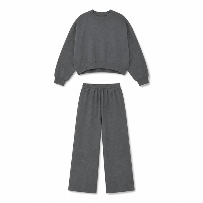 Oversize crew-neck wide-leg tracksuit set