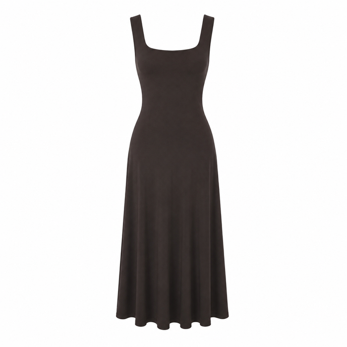 Sleeveless square-neck A-line midi dress