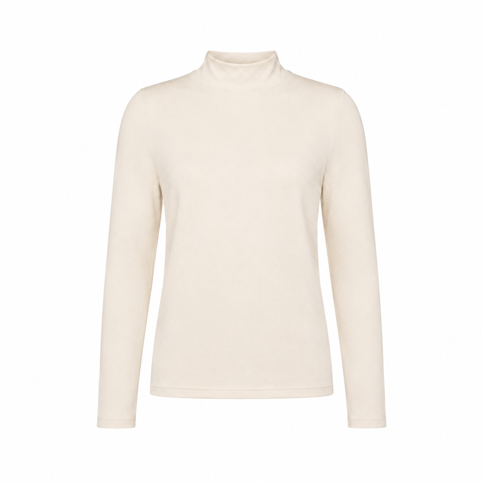 Long-sleeve mock neck cotton top