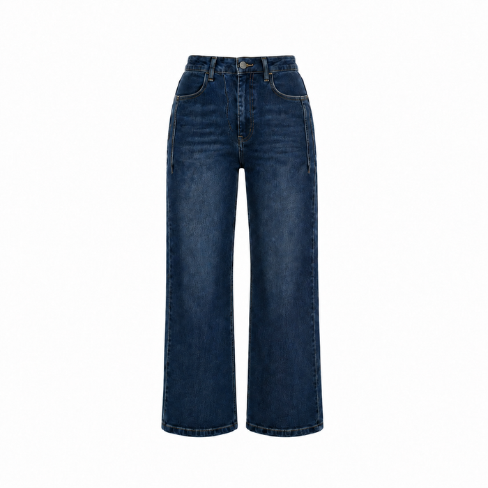 Dark wash high-rise wide-leg denim jeans