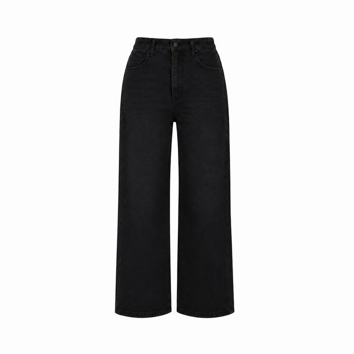 Black high-rise wide-leg denim jeans