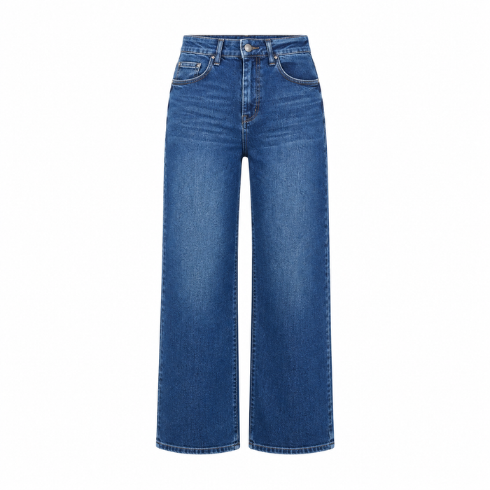 Navy high-rise wide-leg denim jeans