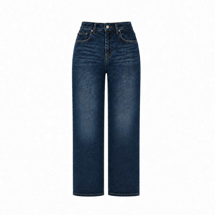 Dark wash high-rise slim straight-leg denim jeans