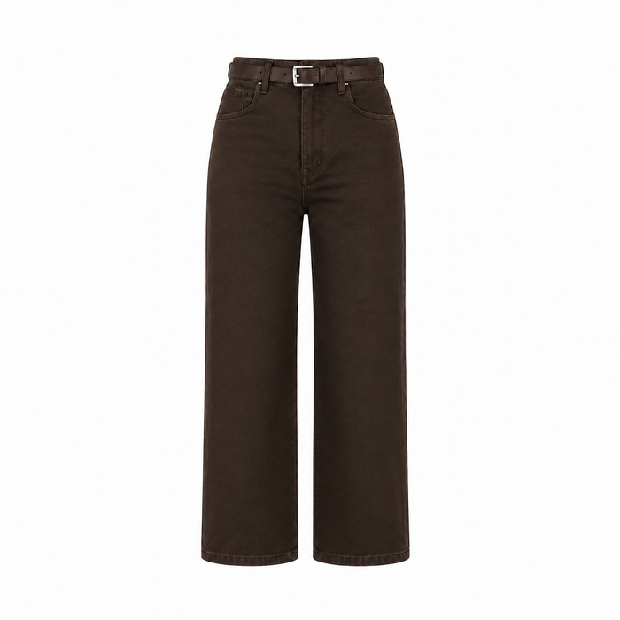 Brown high-rise wide leg denim jeans