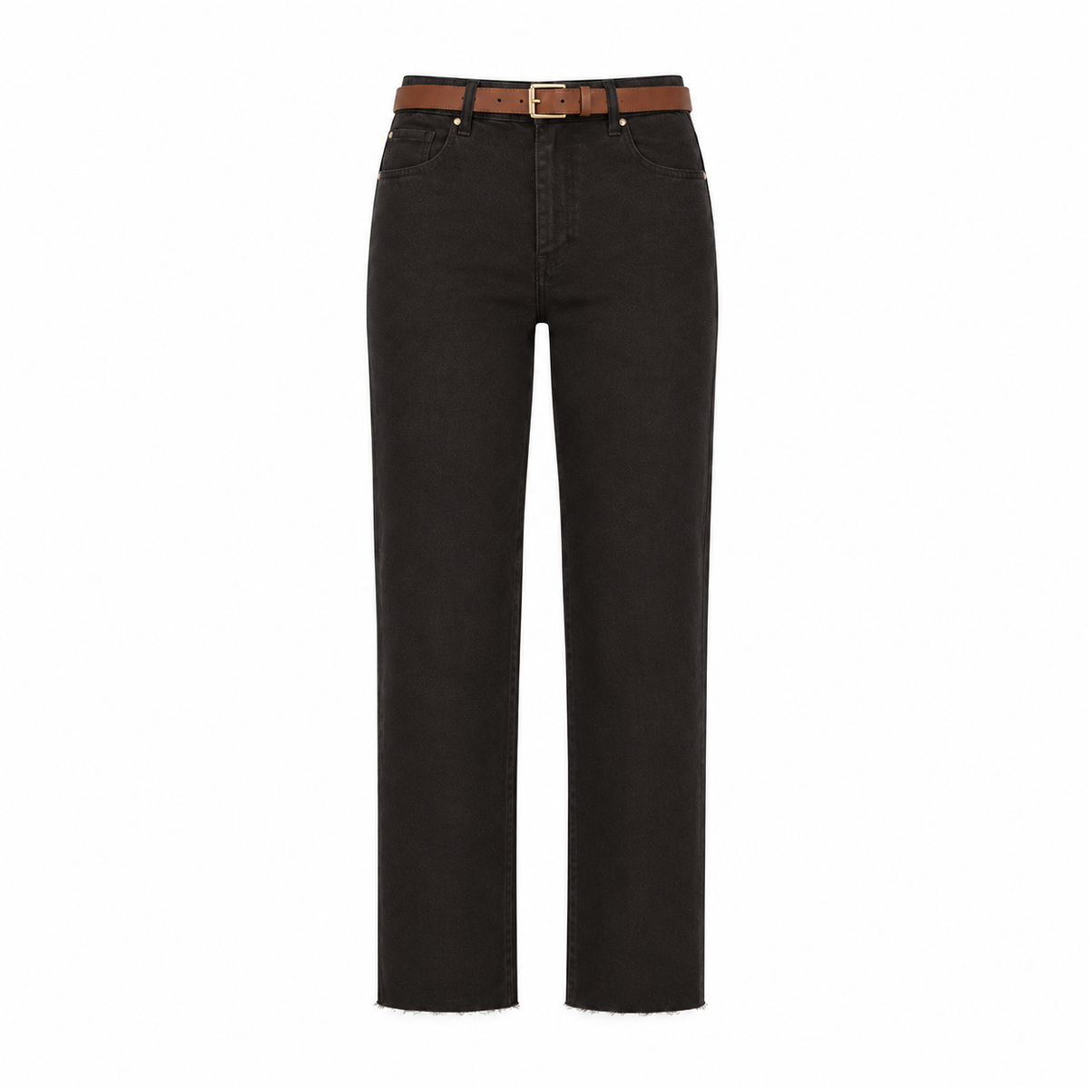High-rise ankle-length slim-straight brown denim jeans