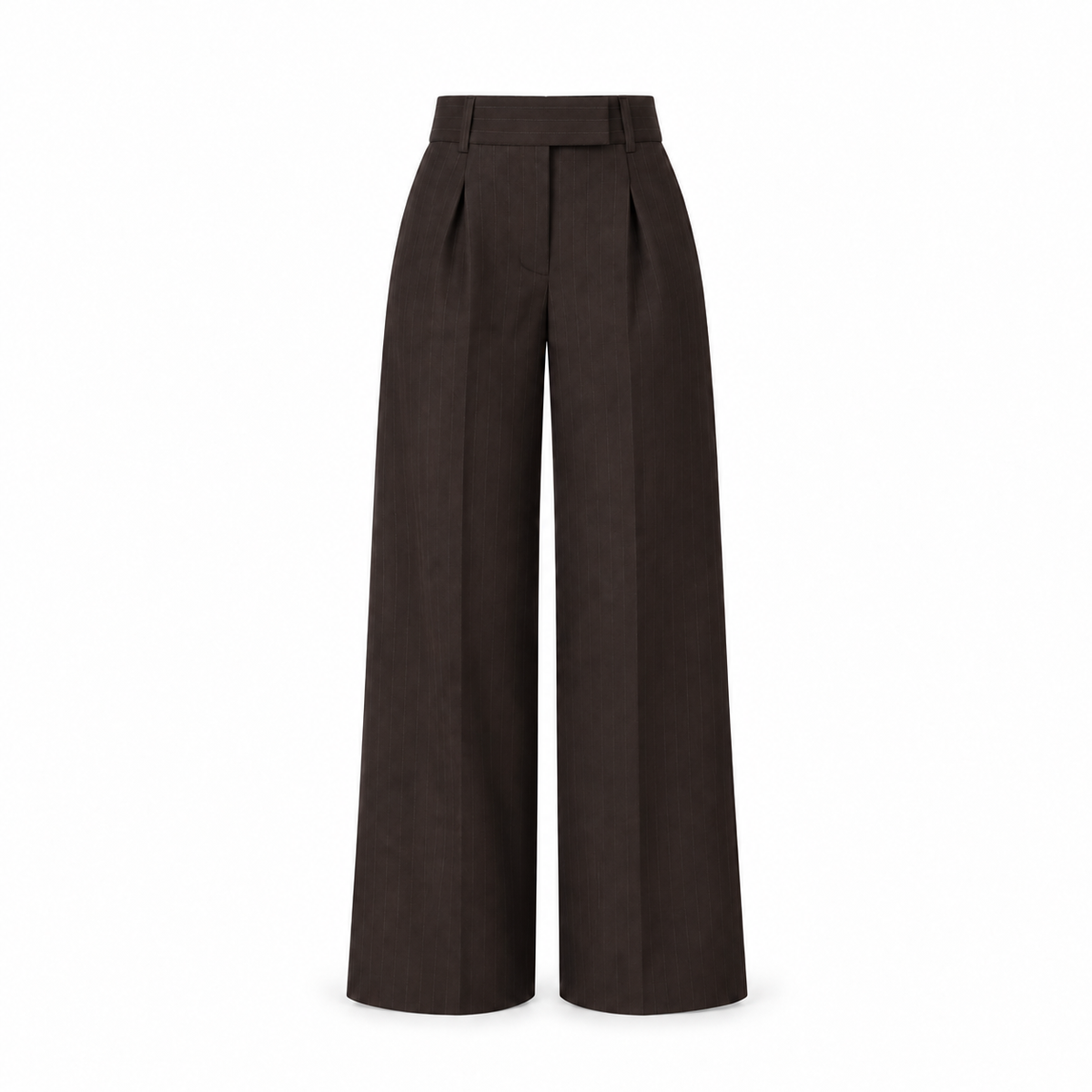 High-waisted pinstripe wide-leg striped brown trousers