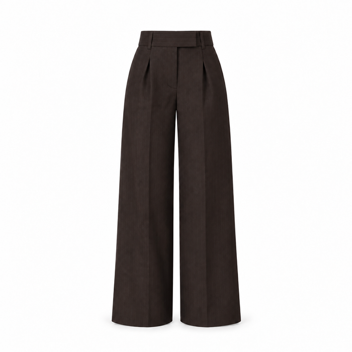 High-waisted pinstripe wide-leg striped brown trousers