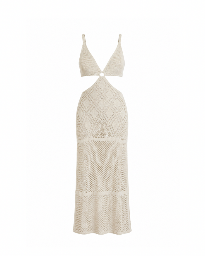 Cream crochet cutout maxi beachwear dress