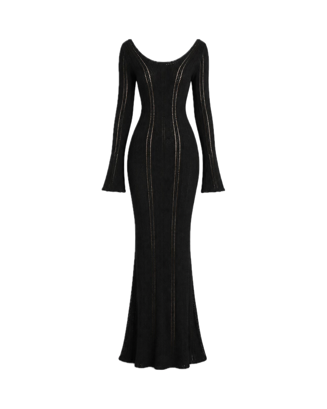 Long-sleeve hollow-out knit maxi dress
