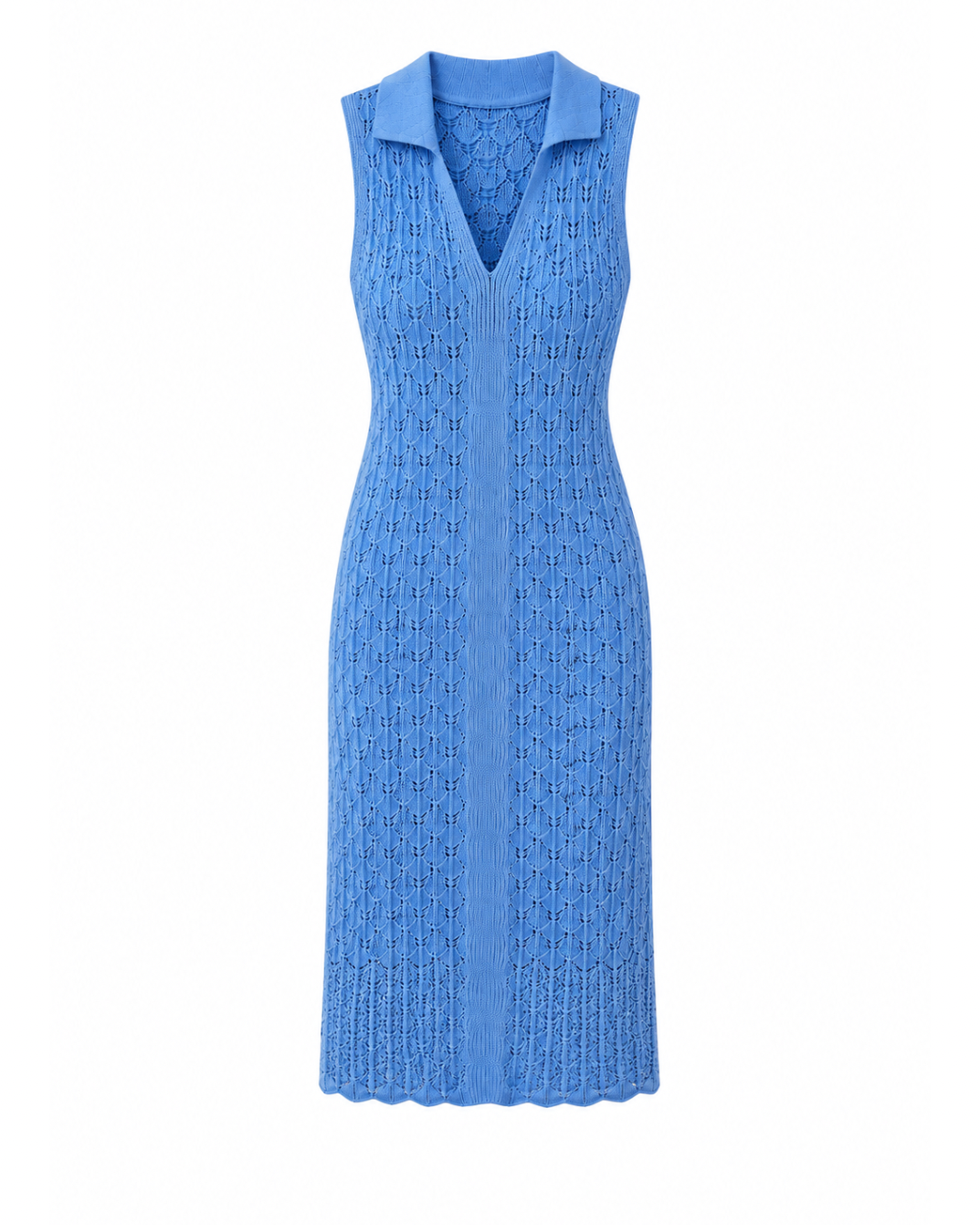Knitted midi shirt-collar beach dress