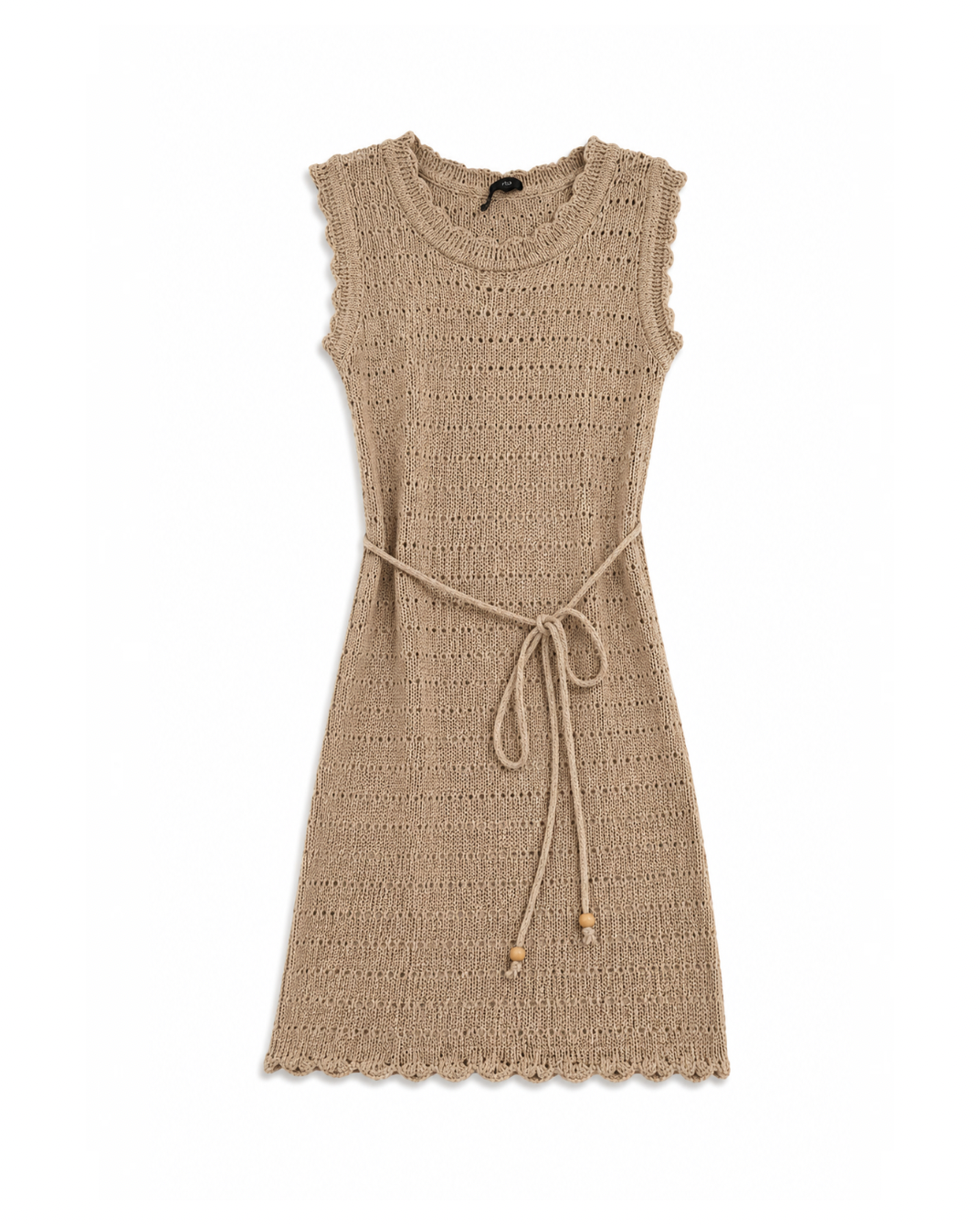 Sleeveless open-knit crochet mini beachwear dress