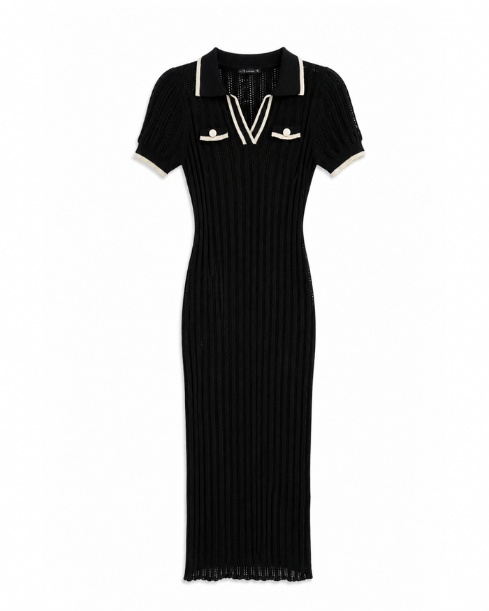 Short-sleeve ribbed polo knit midi beachwear dress