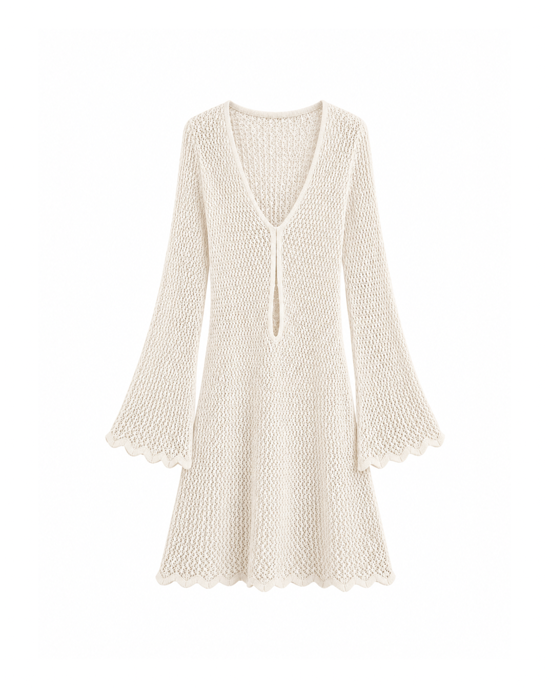 Pointelle open-knit crochet mini beachwear dress
