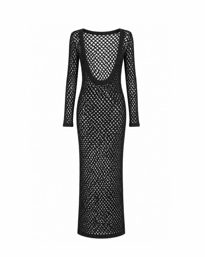 Open knit scoop neck maxi beachwear dress