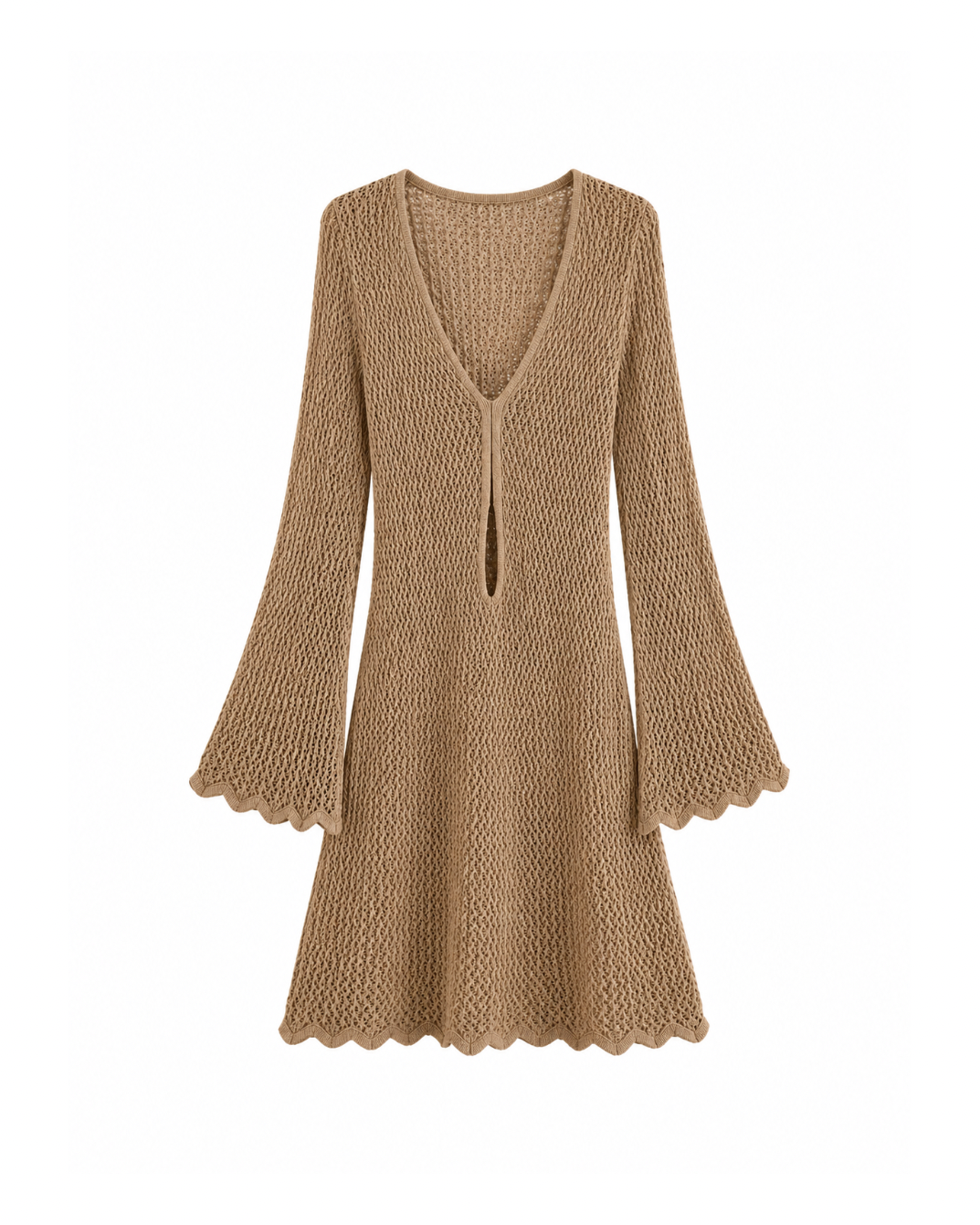 Pointelle open-knit crochet mini beachwear dress