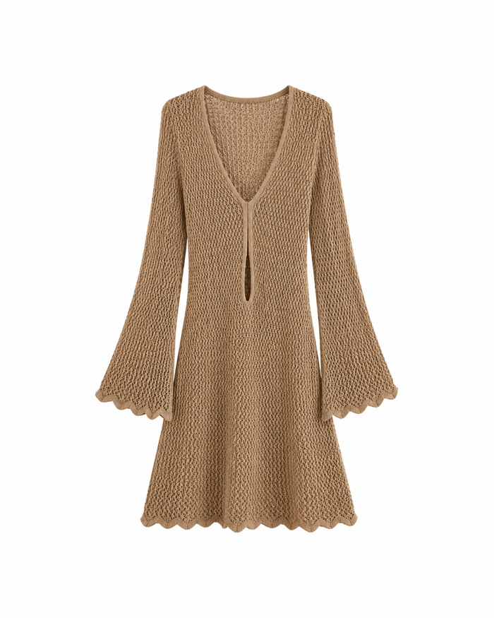Pointelle open-knit crochet mini beachwear dress