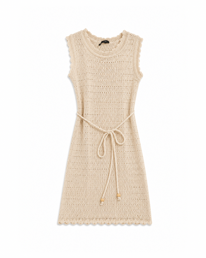 Sleeveless open-knit crochet mini beachwear dress